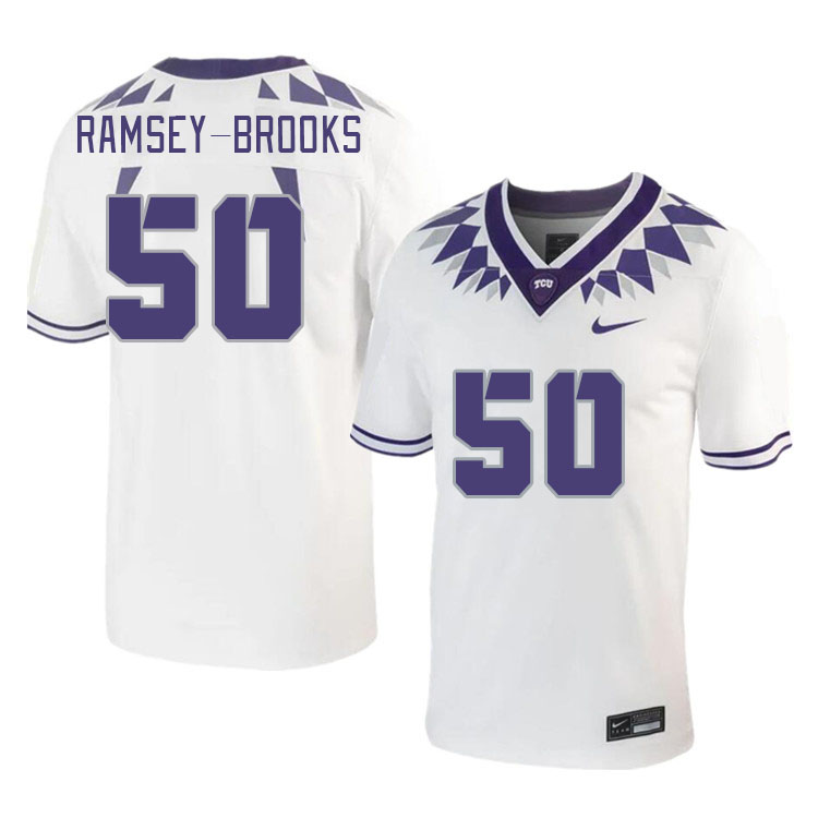 Men #50 Brione Ramsey-Brooks TCU Horned Frogs 2023 College Footbal Jerseys Stitched-White - Click Image to Close